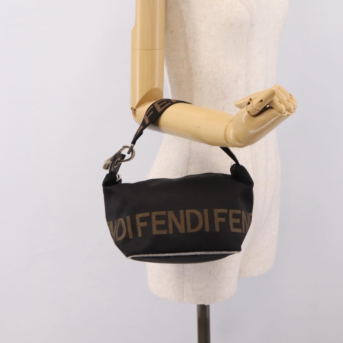FENDI Hand Bag Canvas Black Silver Auth BA15789