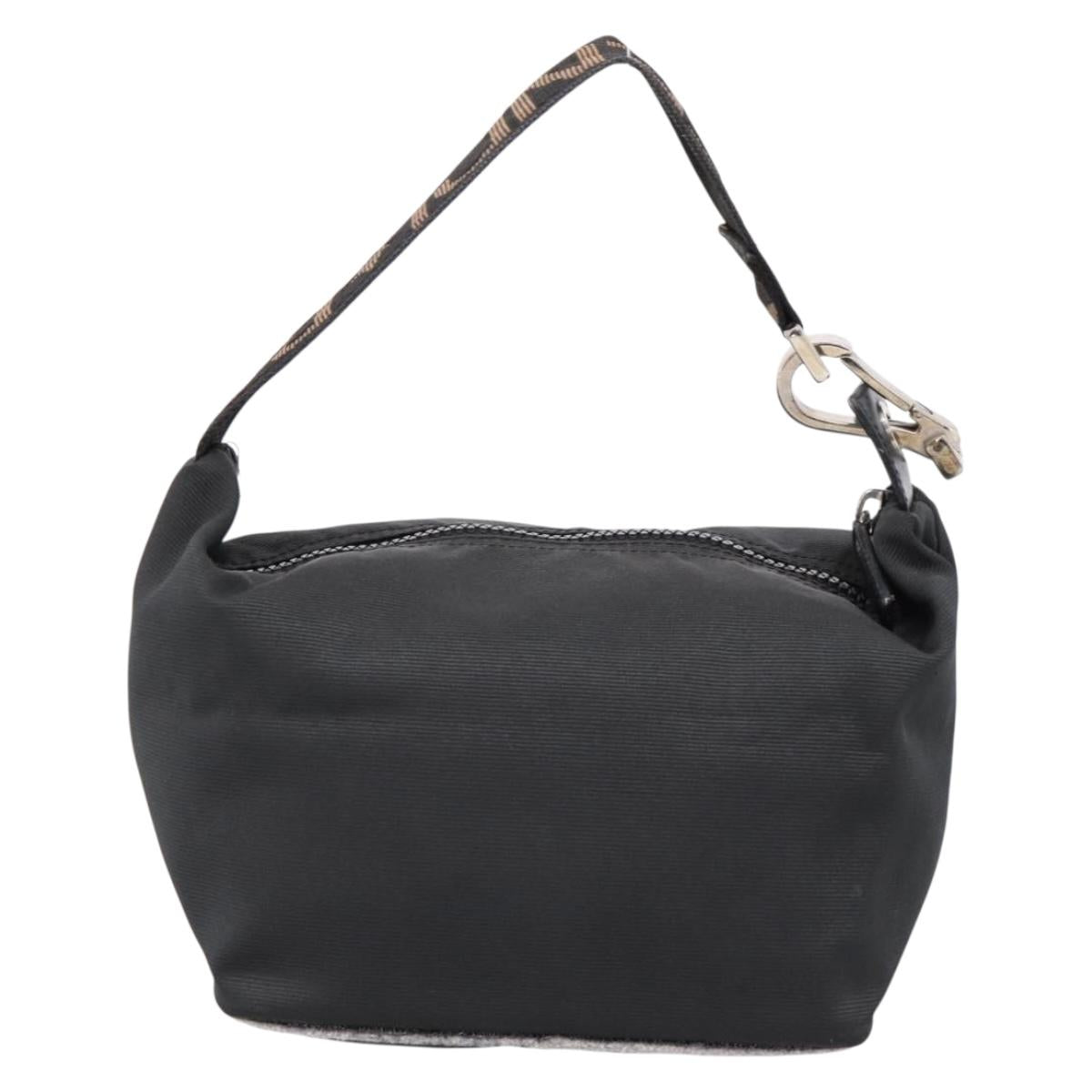 FENDI Hand Bag Canvas Black Silver Auth BA15789
