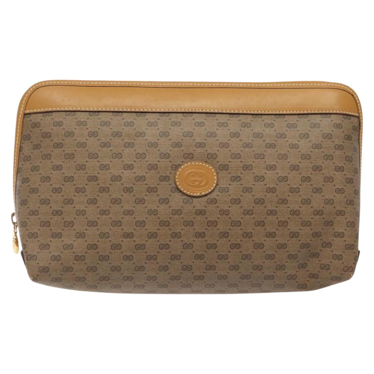 GUCCI Micro GG Supreme Clutch Bag PVC Beige Gold 014 58 0198 Auth BA1579