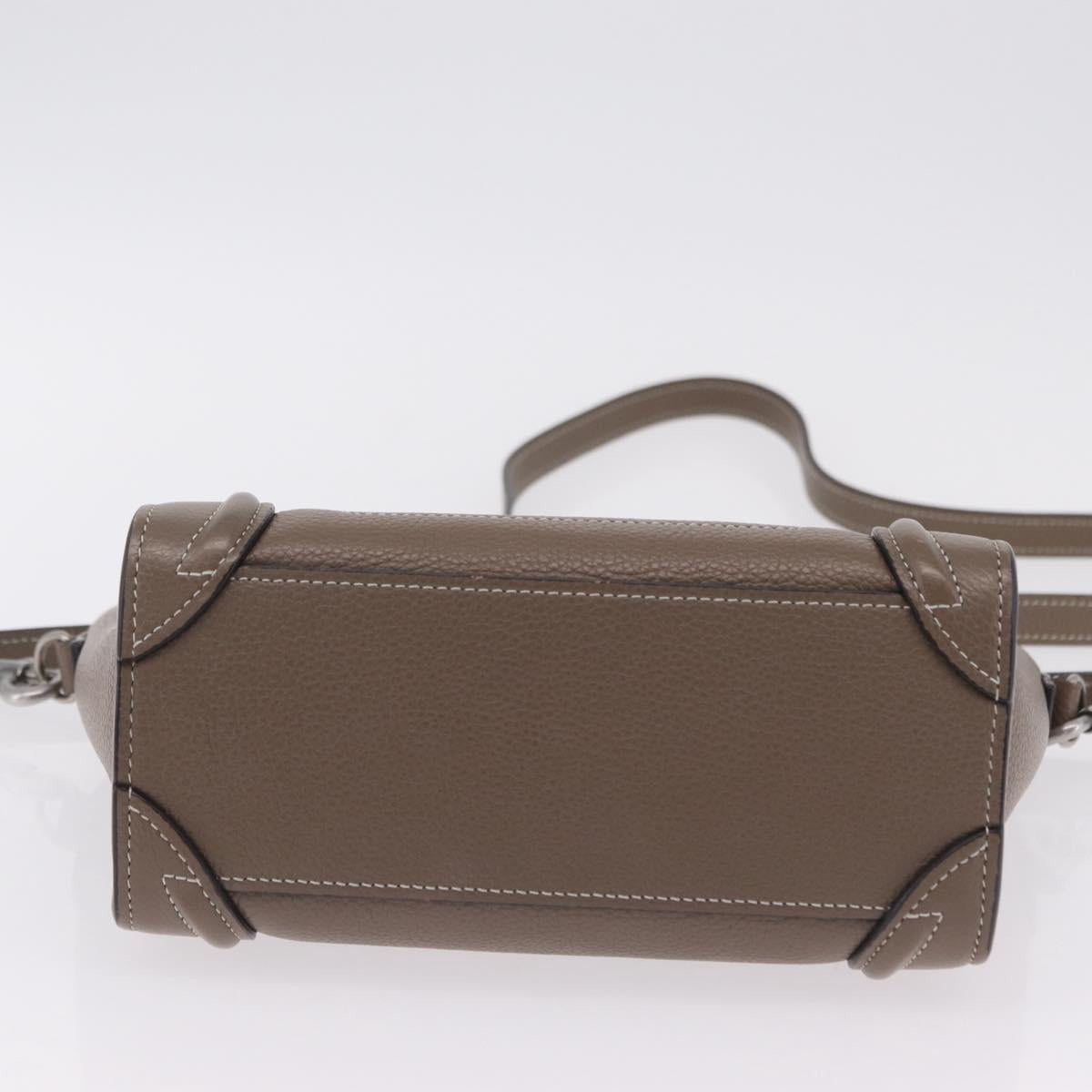 CELINE Luggage Nano Shopper Hand Bag Leather 2way Beige Silver Auth BA15791V