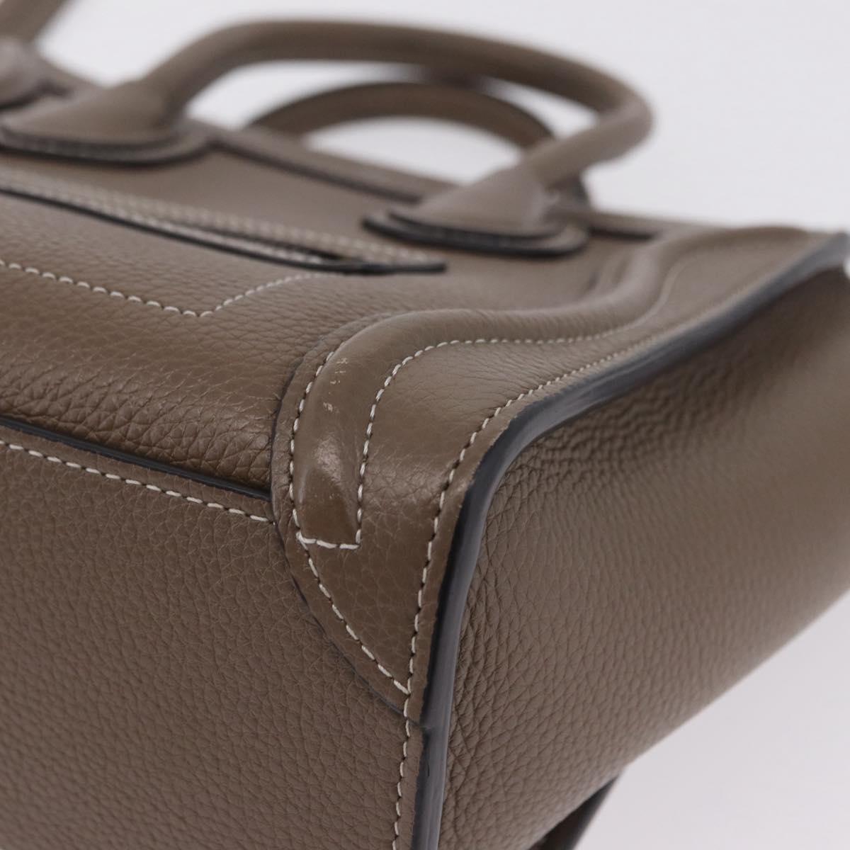 CELINE Luggage Nano Shopper Hand Bag Leather 2way Beige Silver Auth BA15791V