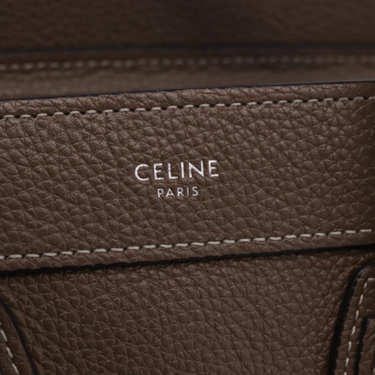 CELINE Luggage Nano Shopper Hand Bag Leather 2way Beige Silver Auth BA15791V