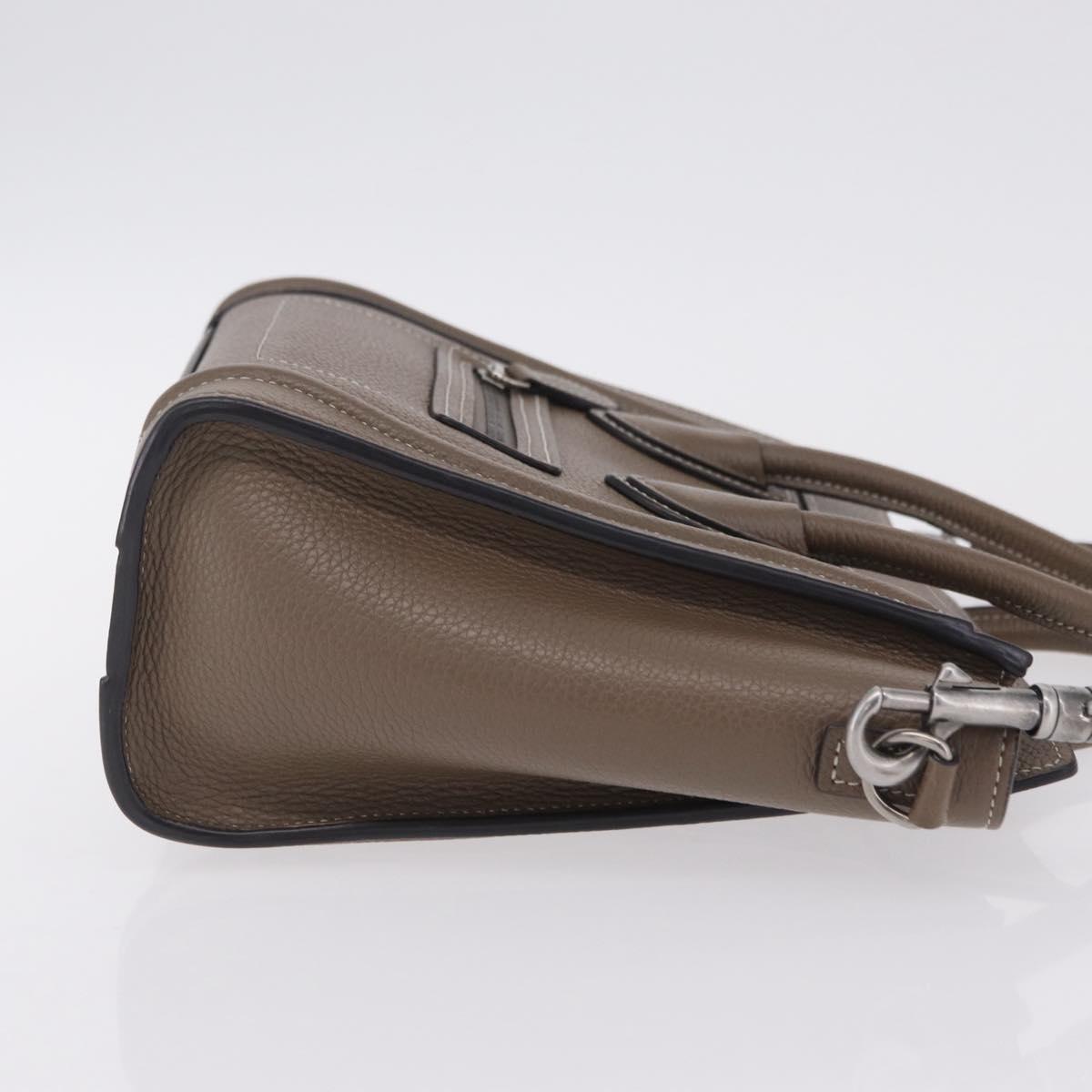 CELINE Luggage Nano Shopper Hand Bag Leather 2way Beige Silver Auth BA15791V