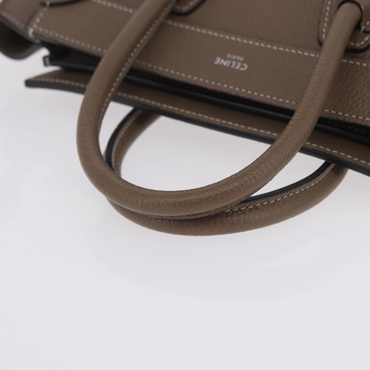 CELINE Luggage Nano Shopper Hand Bag Leather 2way Beige Silver Auth BA15791V