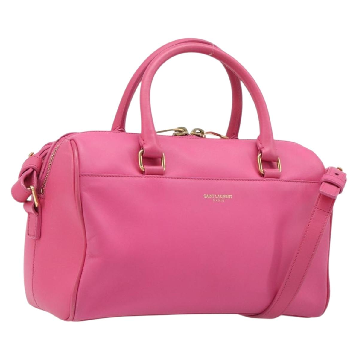 SAINT LAURENT Baby Duffel Hand Bag Leather 2way Pink Gold Auth BA15793V
