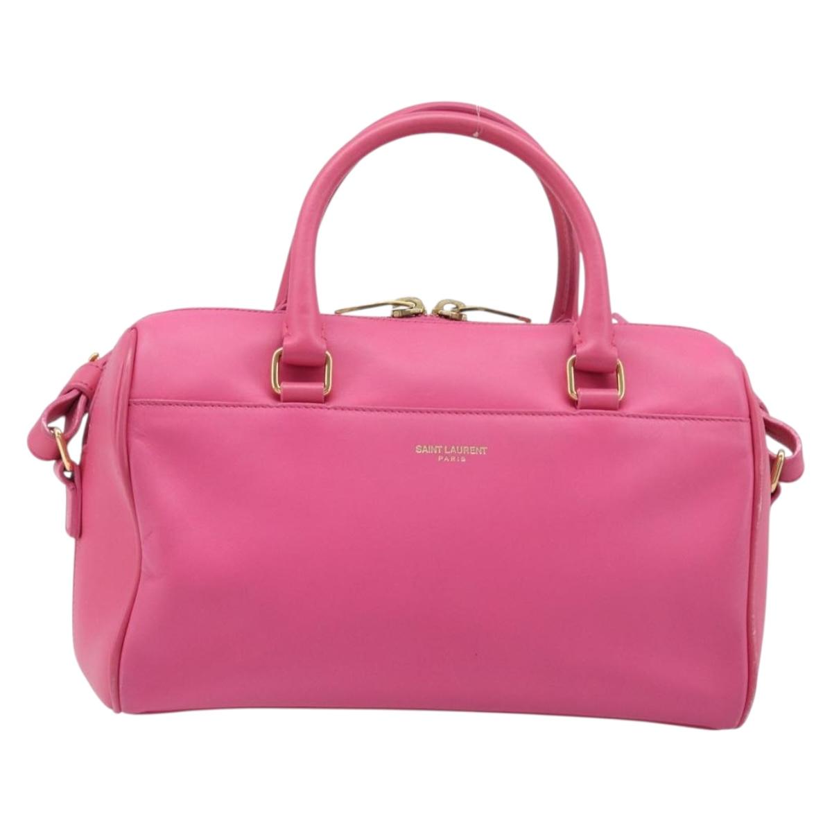 SAINT LAURENT Baby Duffel Hand Bag Leather 2way Pink Gold Auth BA15793V