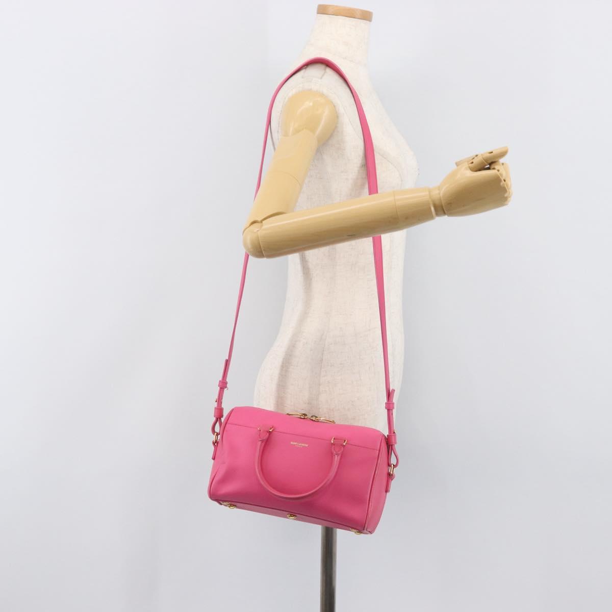 SAINT LAURENT Baby Duffel Hand Bag Leather 2way Pink Gold Auth BA15793V
