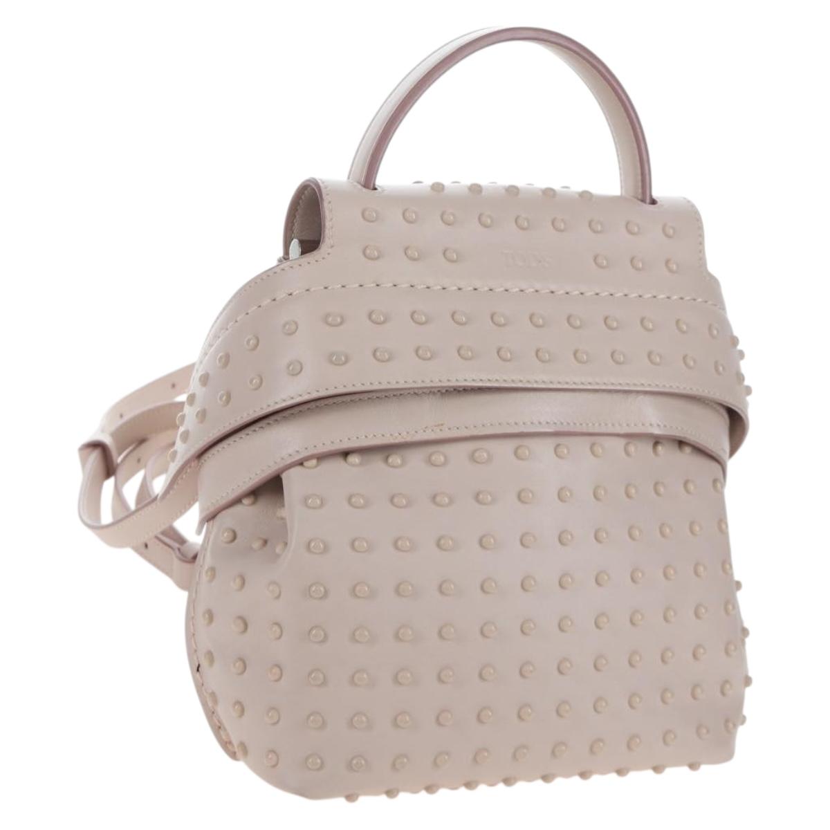 TOD'S Wave Line Backpack Leather Pink Silver Auth BA15794A