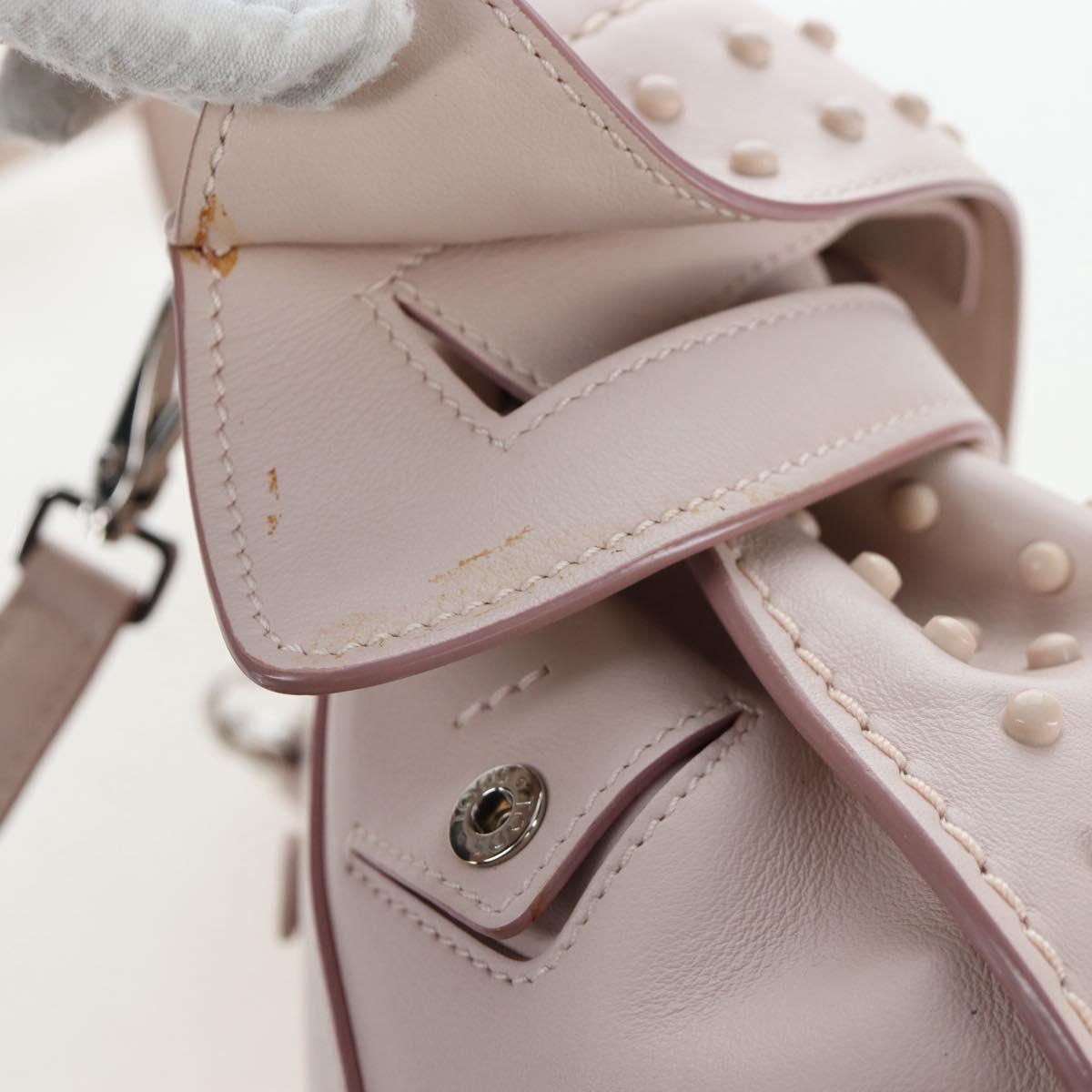 TOD'S Wave Line Backpack Leather Pink Silver Auth BA15794A