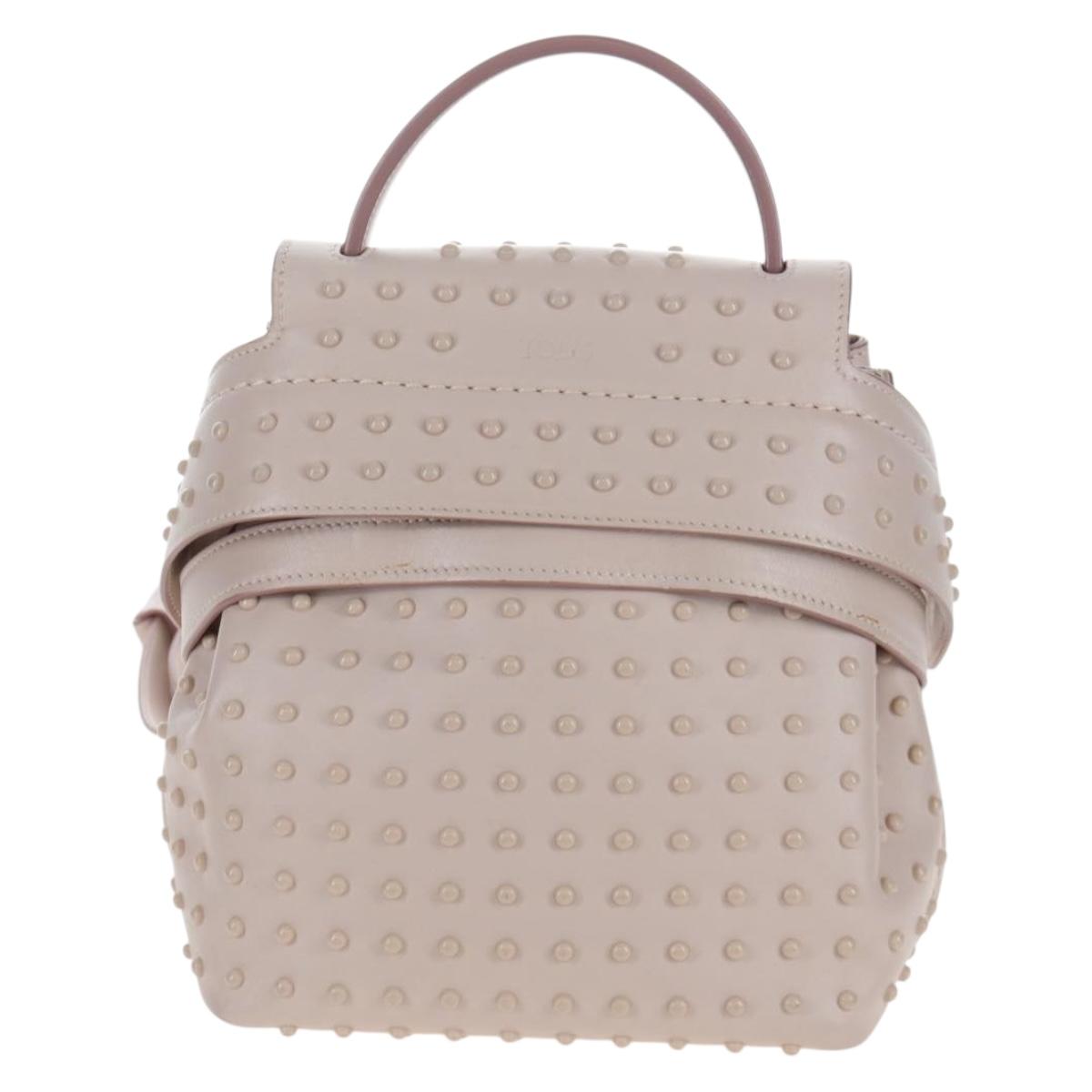 TOD'S Wave Line Backpack Leather Pink Silver Auth BA15794A