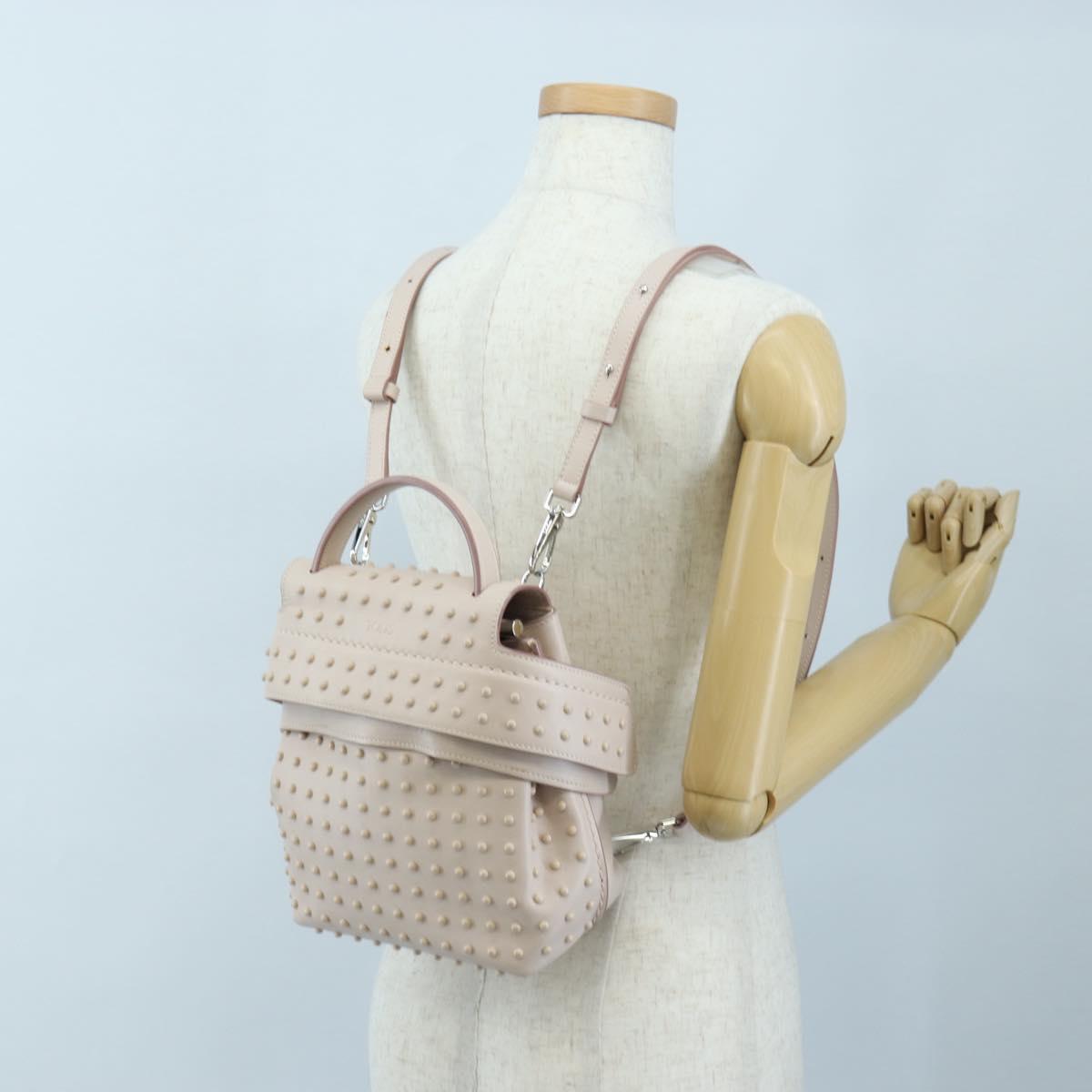 TOD'S Wave Line Backpack Leather Pink Silver Auth BA15794A