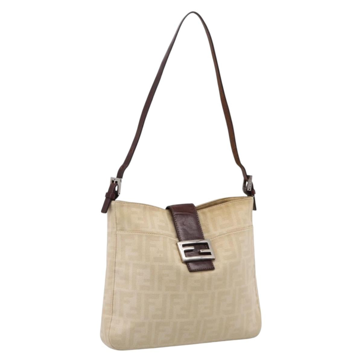 FENDI Zucca Canvas Mamma Baguette Tote Bag Beige Silver Auth BA15795A