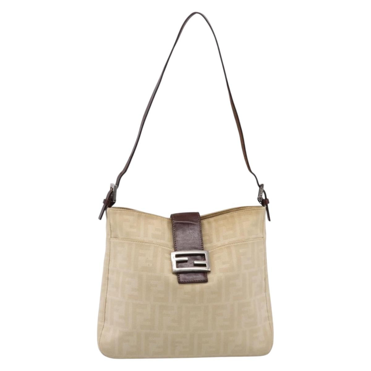 FENDI Zucca Canvas Mamma Baguette Tote Bag Beige Silver Auth BA15795A