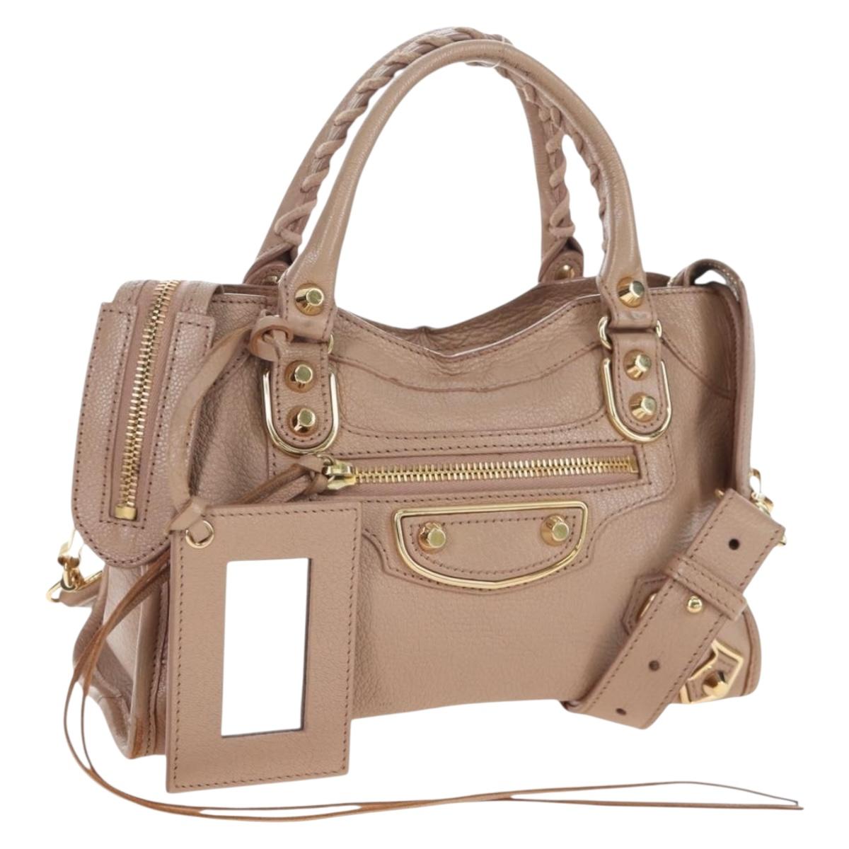BALENCIAGA Classic Metal Edge City Leather 2way Beige Gold 390160 Auth BA15796M