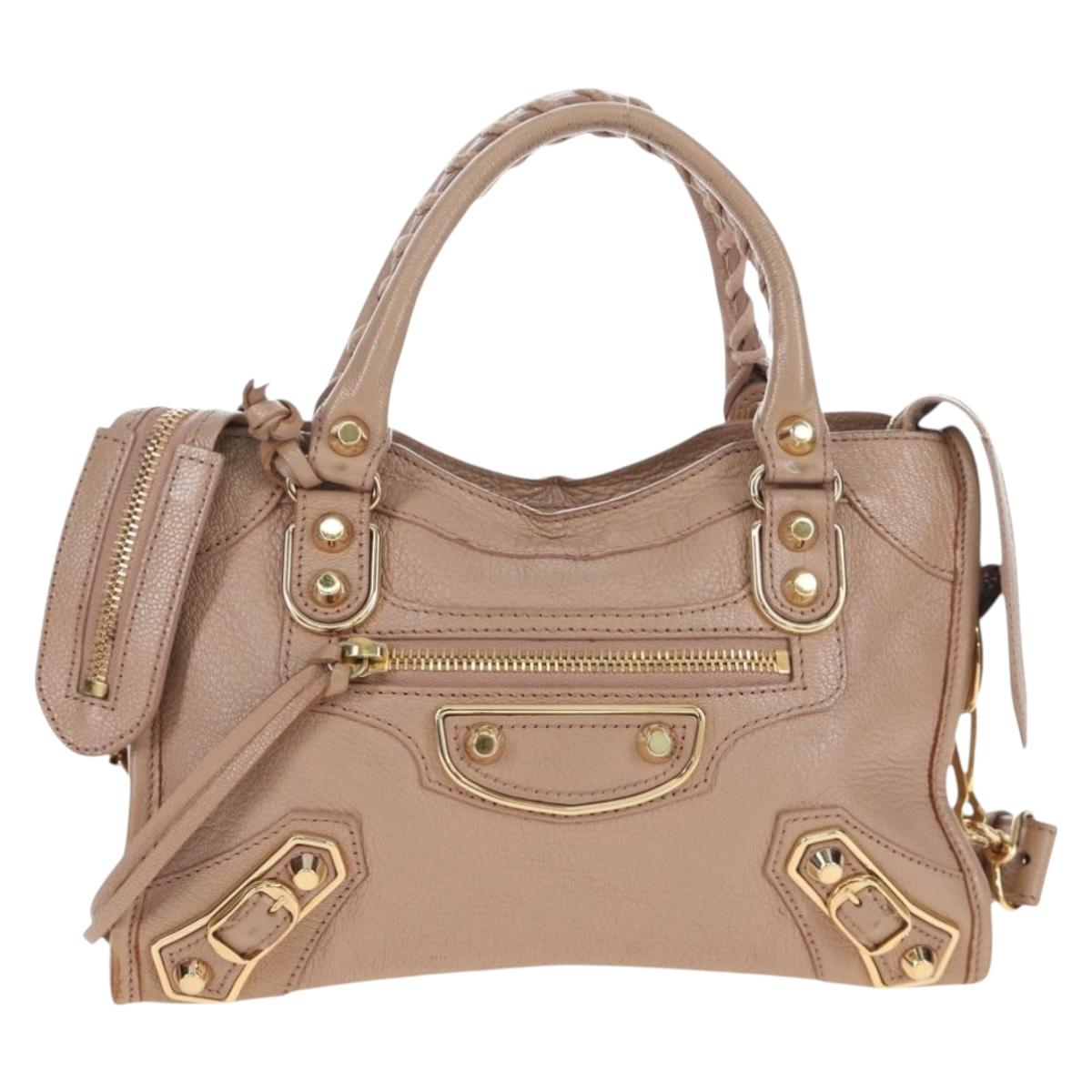 BALENCIAGA Classic Metal Edge City Leather 2way Beige Gold 390160 Auth BA15796M