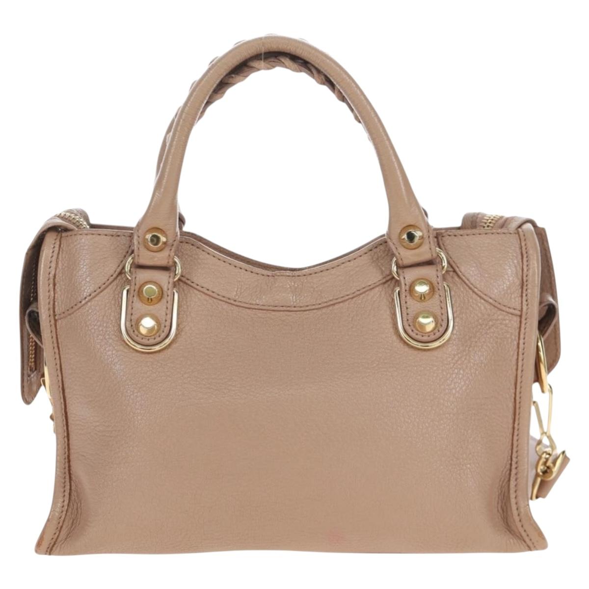 BALENCIAGA Classic Metal Edge City Leather 2way Beige Gold 390160 Auth BA15796M