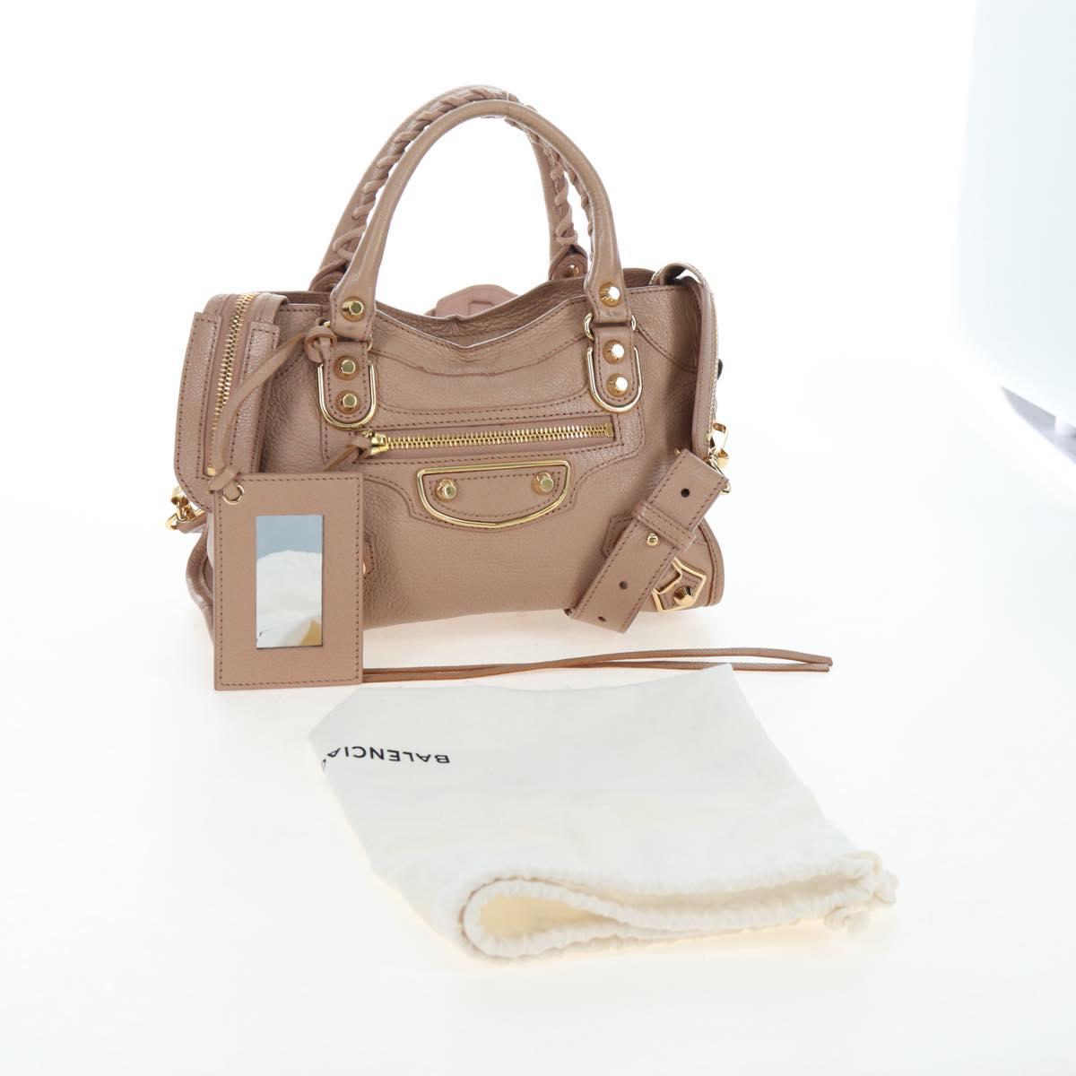 BALENCIAGA Classic Metal Edge City Leather 2way Beige Gold 390160 Auth BA15796M