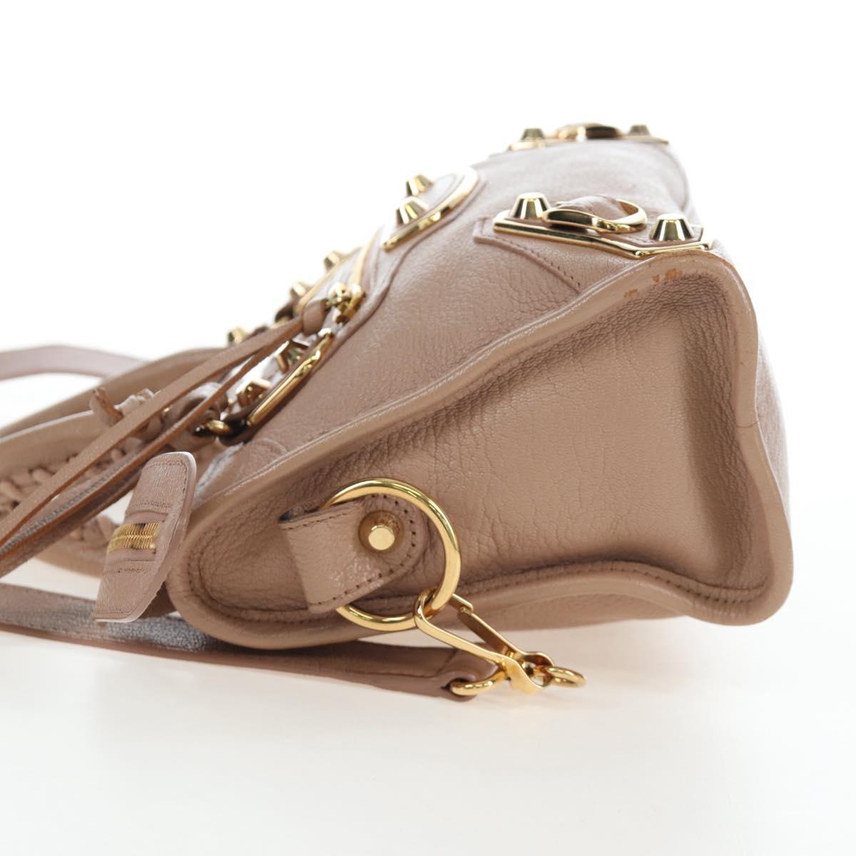 BALENCIAGA Classic Metal Edge City Leather 2way Beige Gold 390160 Auth BA15796M