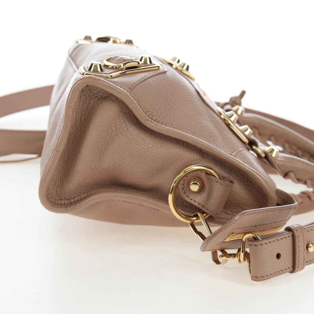 BALENCIAGA Classic Metal Edge City Leather 2way Beige Gold 390160 Auth BA15796M