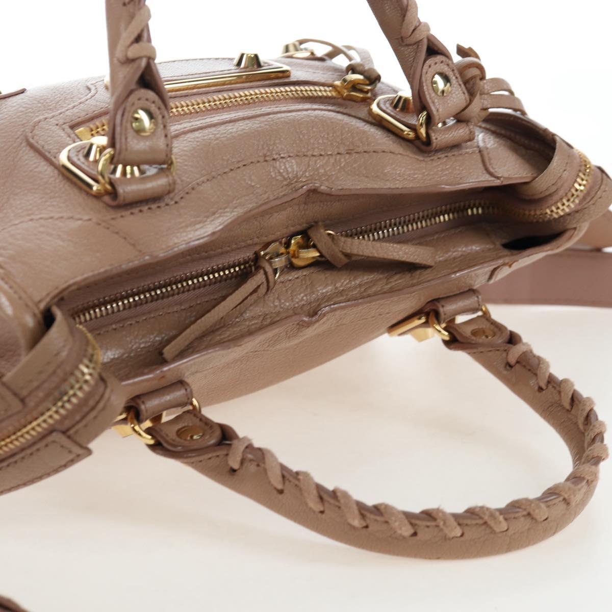 BALENCIAGA Classic Metal Edge City Leather 2way Beige Gold 390160 Auth BA15796M