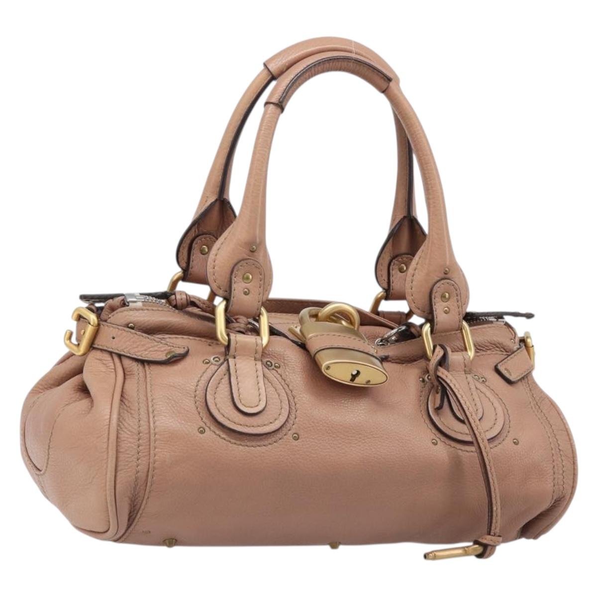 Chloe Paddington Hand Bag Leather Beige Gold Silver Auth BA15798V