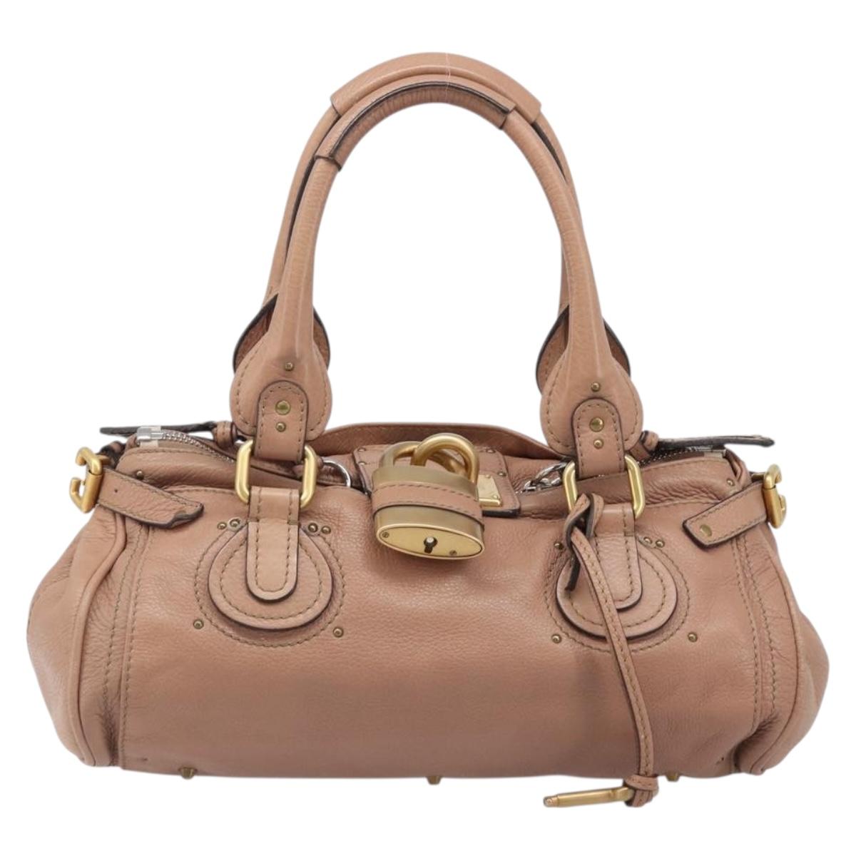 Chloe Paddington Hand Bag Leather Beige Gold Silver Auth BA15798V