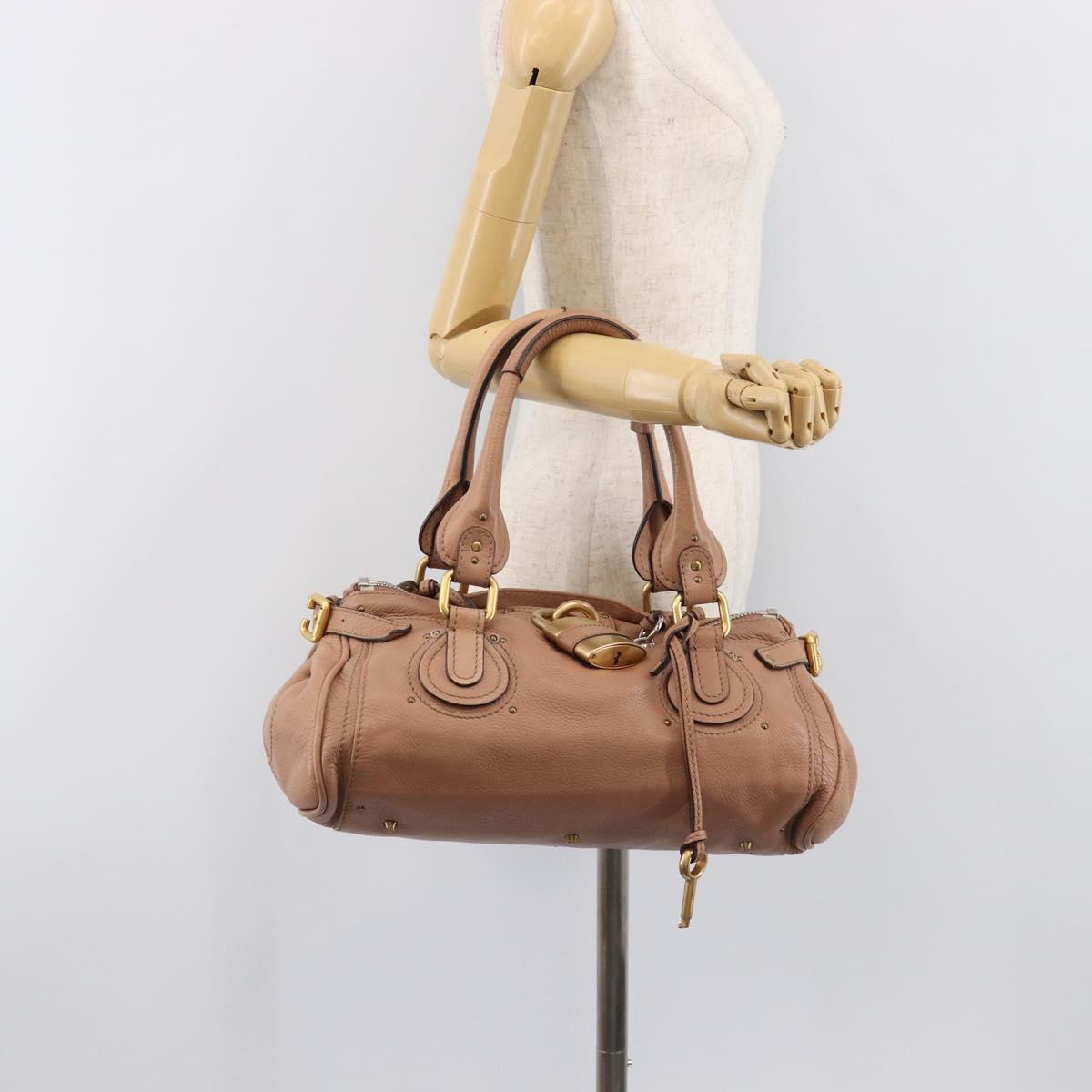 Chloe Paddington Hand Bag Leather Beige Gold Silver Auth BA15798V