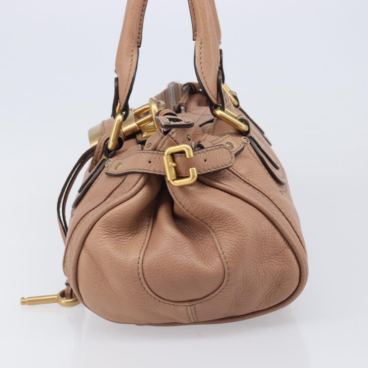 Chloe Paddington Hand Bag Leather Beige Gold Silver Auth BA15798V