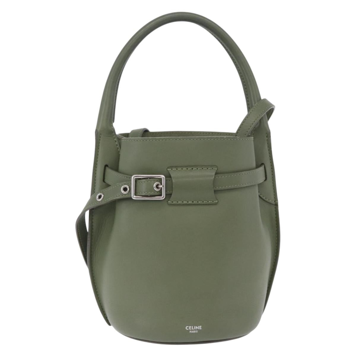 CELINE Big Bag Bucket Hand Bag Leather 2way Green Silver Auth BA15799V