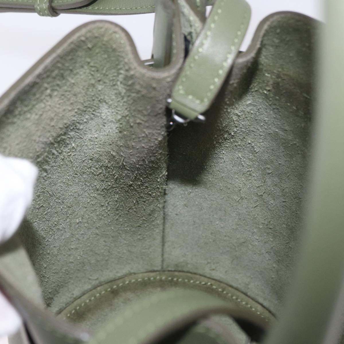 CELINE Big Bag Bucket Hand Bag Leather 2way Green Silver Auth BA15799V