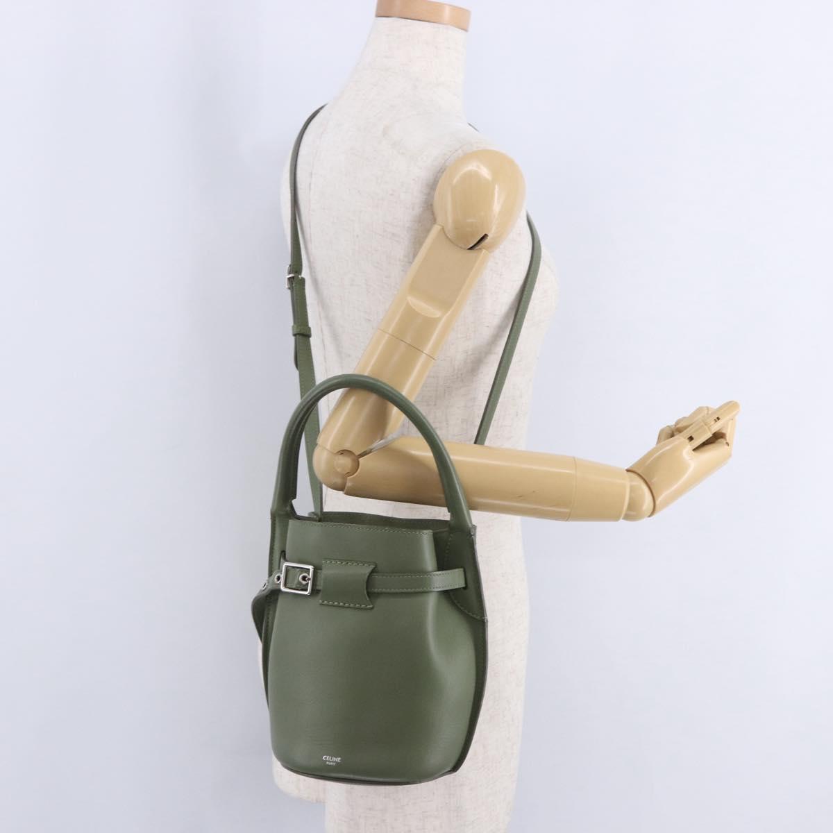 CELINE Big Bag Bucket Hand Bag Leather 2way Green Silver Auth BA15799V