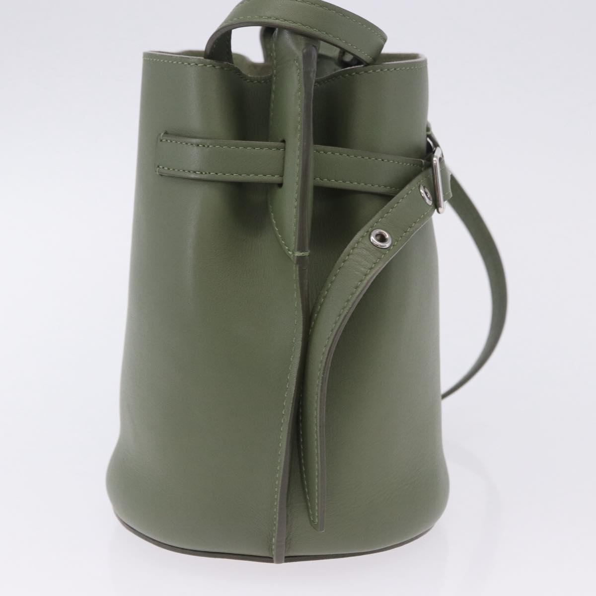 CELINE Big Bag Bucket Hand Bag Leather 2way Green Silver Auth BA15799V