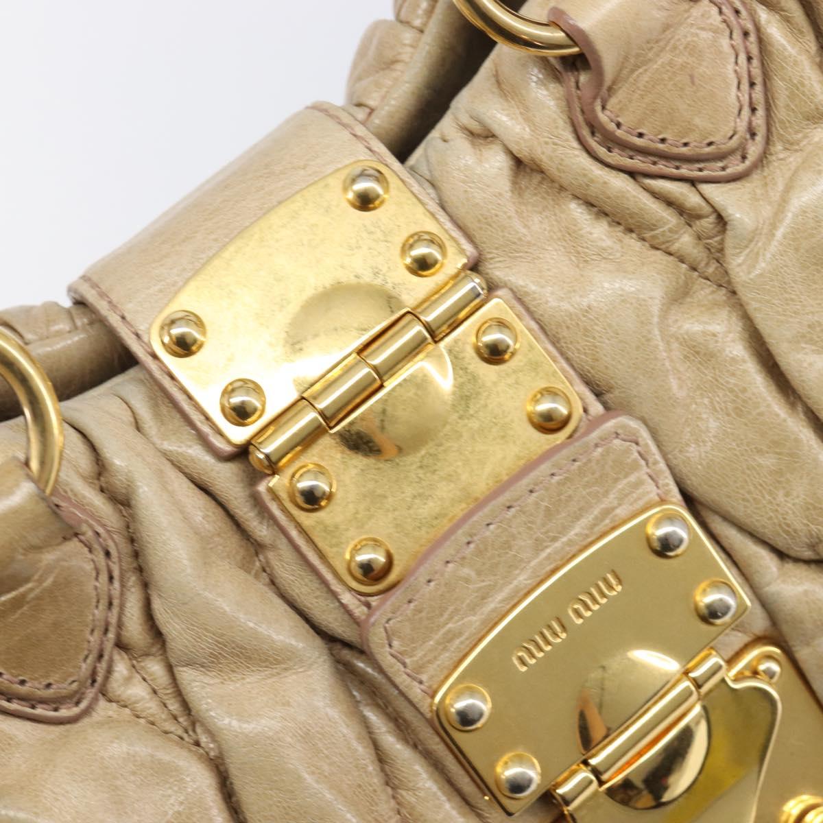 Miu Miu Matelasse Hand Bag Leather Beige Gold Auth BA15801V