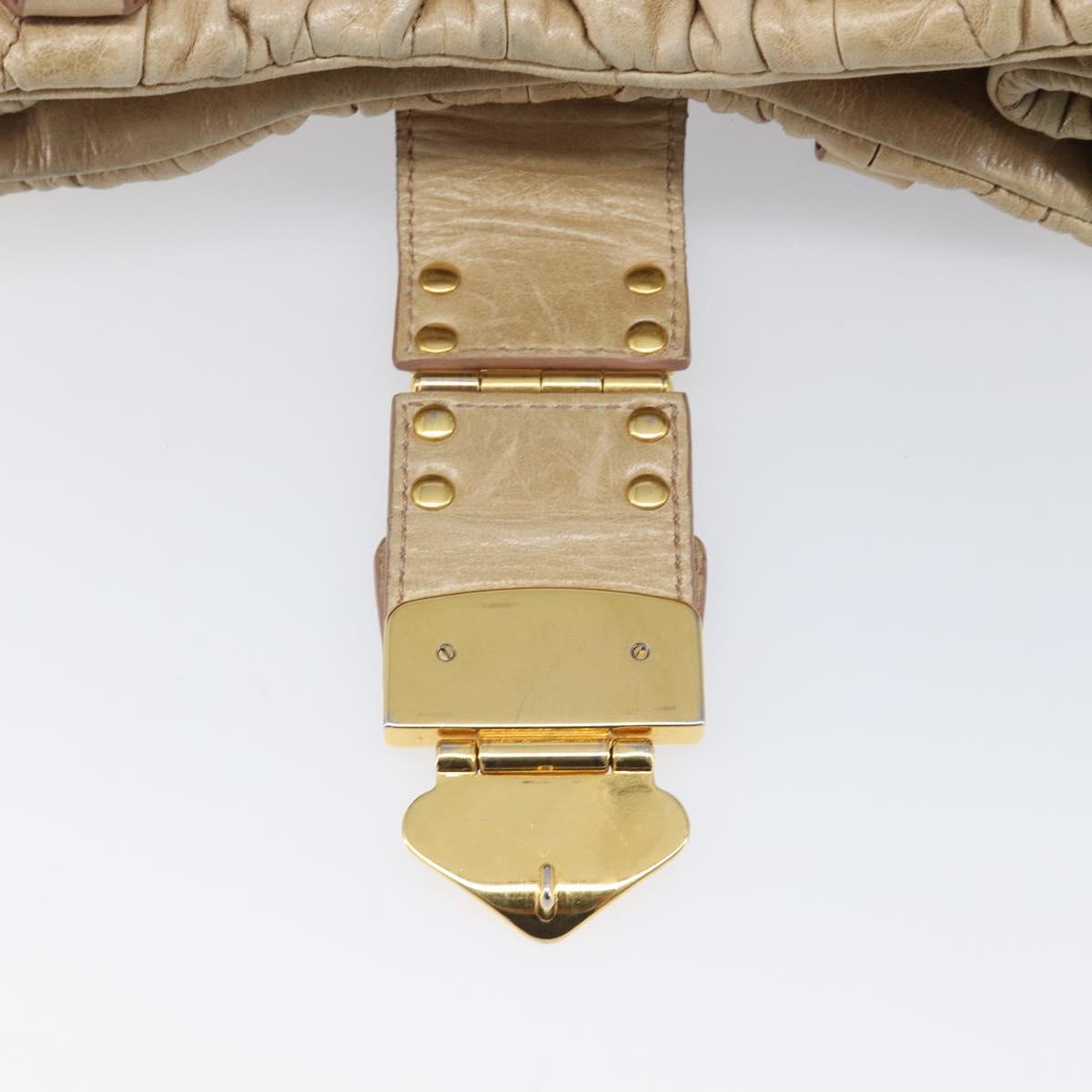 Miu Miu Matelasse Hand Bag Leather Beige Gold Auth BA15801V
