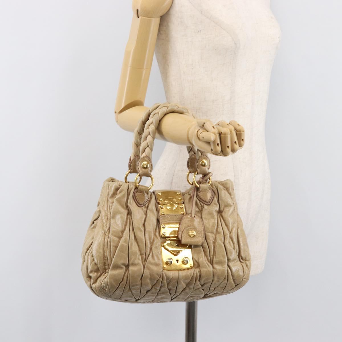 Miu Miu Matelasse Hand Bag Leather Beige Gold Auth BA15801V
