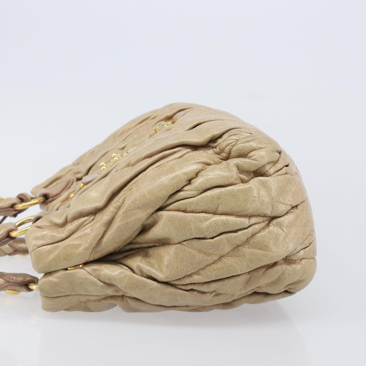 Miu Miu Matelasse Hand Bag Leather Beige Gold Auth BA15801V