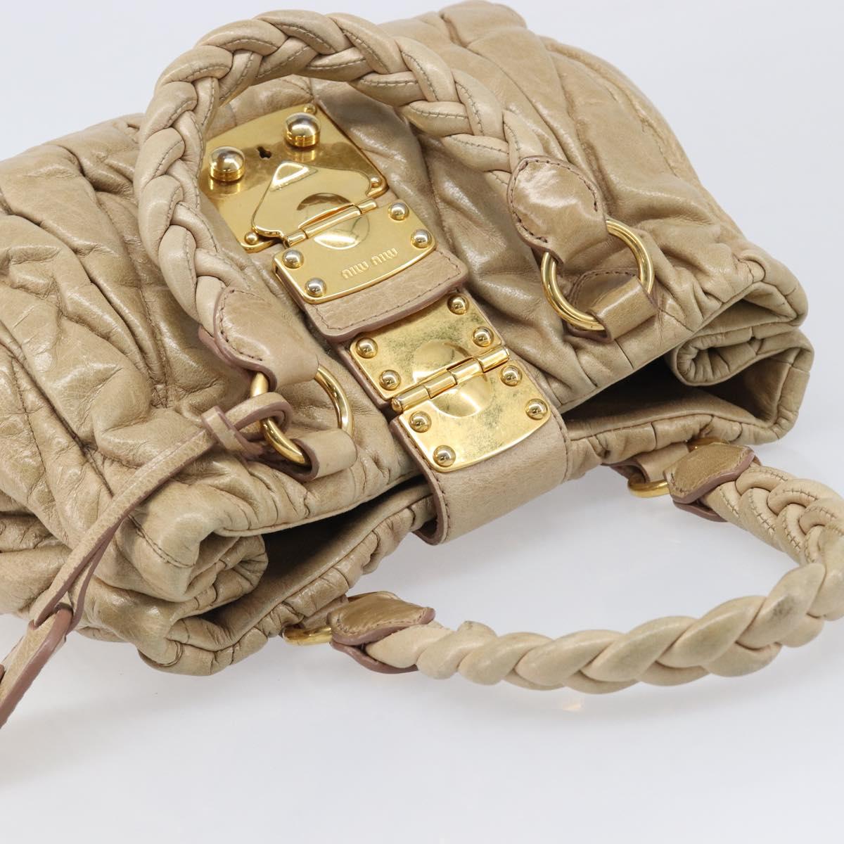 Miu Miu Matelasse Hand Bag Leather Beige Gold Auth BA15801V