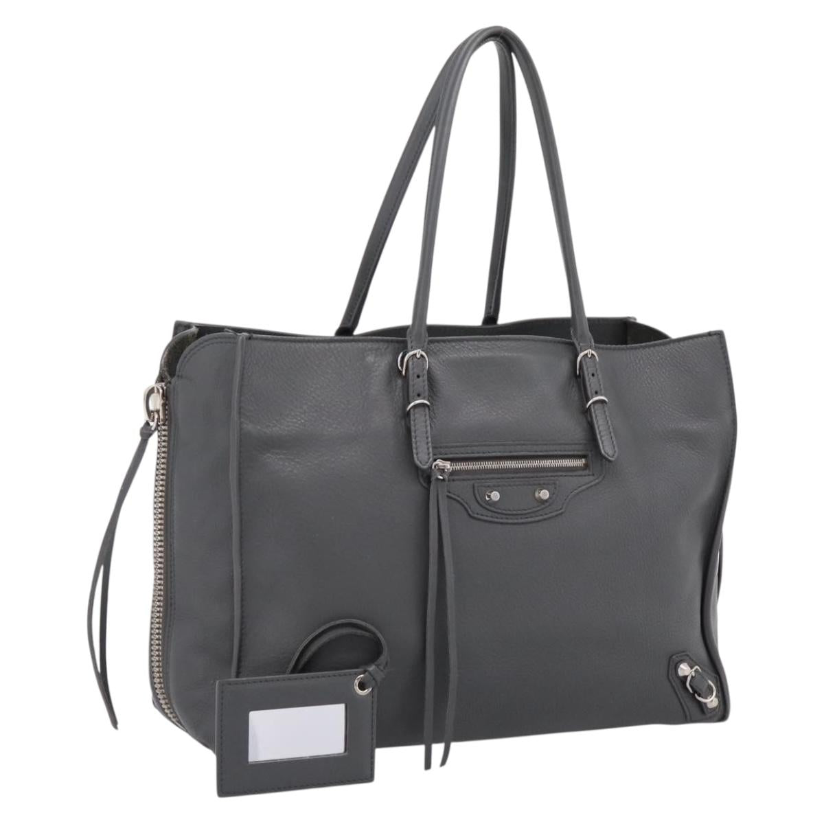 BALENCIAGA Paper B4 Hand Bag Leather Gray Silver 432596 Auth BA15802V