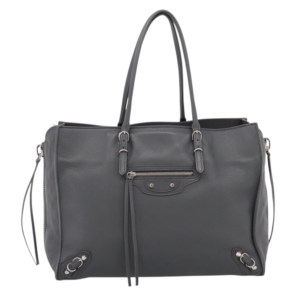 BALENCIAGA Paper B4 Hand Bag Leather Gray Silver 432596 Auth BA15802V