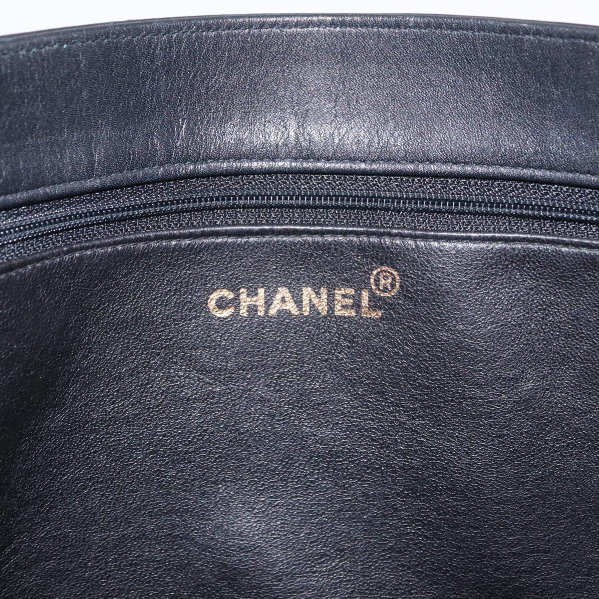 CHANEL Chain Big COCO Mark Tote Bag Lamb Skin Black Gold CC Auth BA15804V
