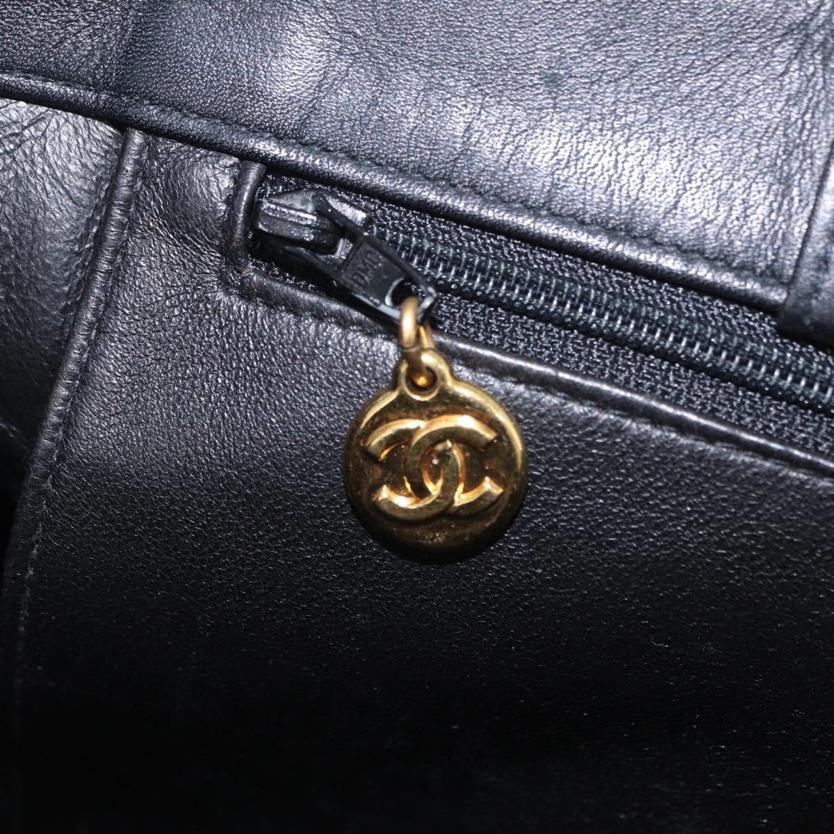 CHANEL Chain Big COCO Mark Tote Bag Lamb Skin Black Gold CC Auth BA15804V