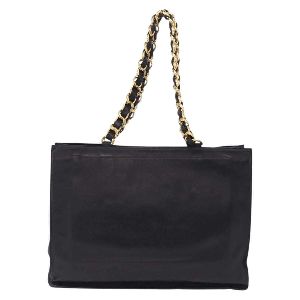 CHANEL Chain Big COCO Mark Tote Bag Lamb Skin Black Gold CC Auth BA15804V