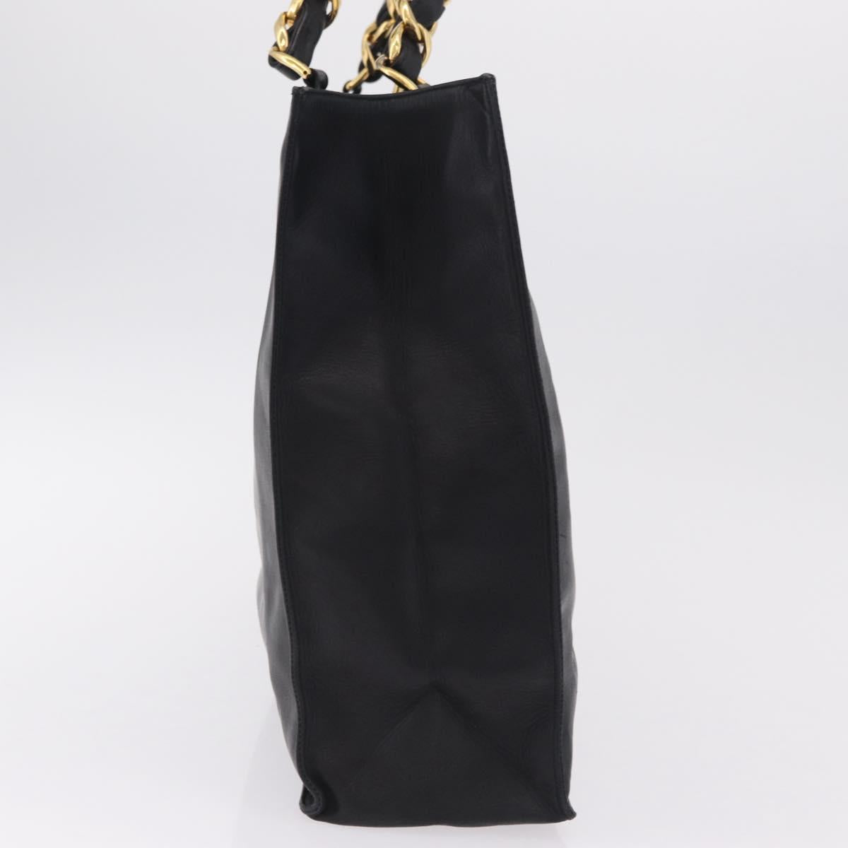 CHANEL Chain Big COCO Mark Tote Bag Lamb Skin Black Gold CC Auth BA15804V