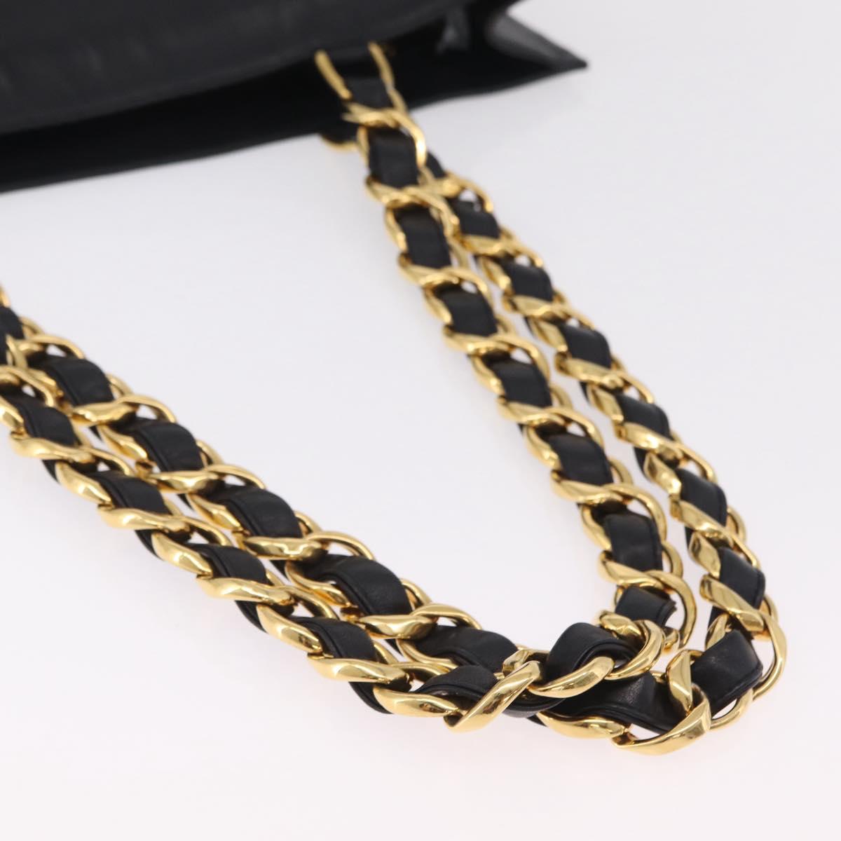 CHANEL Chain Big COCO Mark Tote Bag Lamb Skin Black Gold CC Auth BA15804V