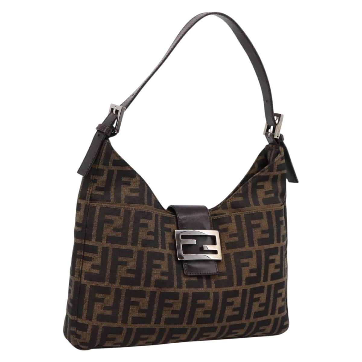 FENDI Zucca Canvas Mamma Baguette Shoulder Bag Black Brown Auth BA15806V