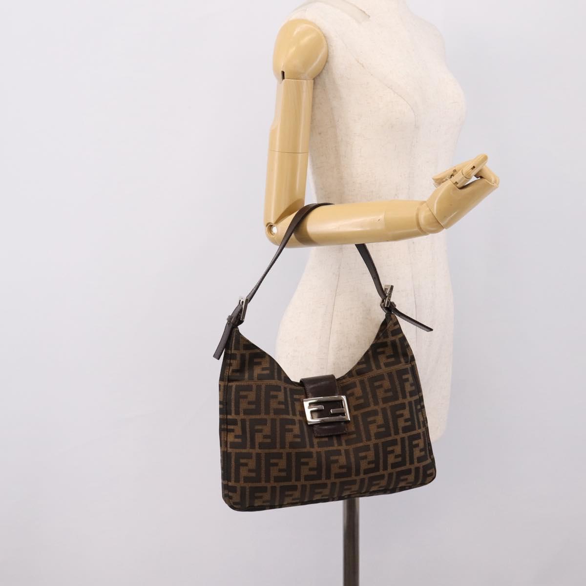 FENDI Zucca Canvas Mamma Baguette Shoulder Bag Black Brown Auth BA15806V