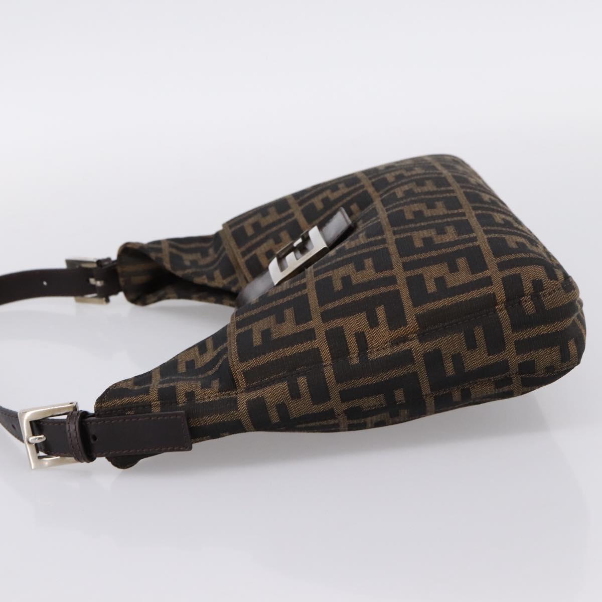 FENDI Zucca Canvas Mamma Baguette Shoulder Bag Black Brown Auth BA15806V
