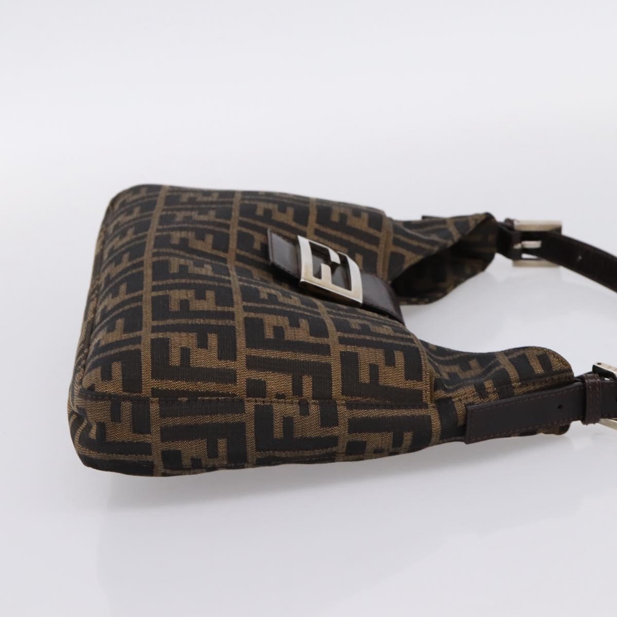 FENDI Zucca Canvas Mamma Baguette Shoulder Bag Black Brown Auth BA15806V