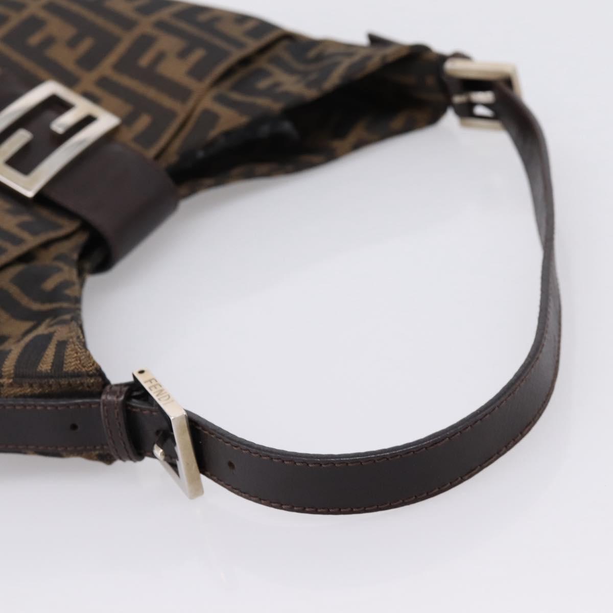 FENDI Zucca Canvas Mamma Baguette Shoulder Bag Black Brown Auth BA15806V
