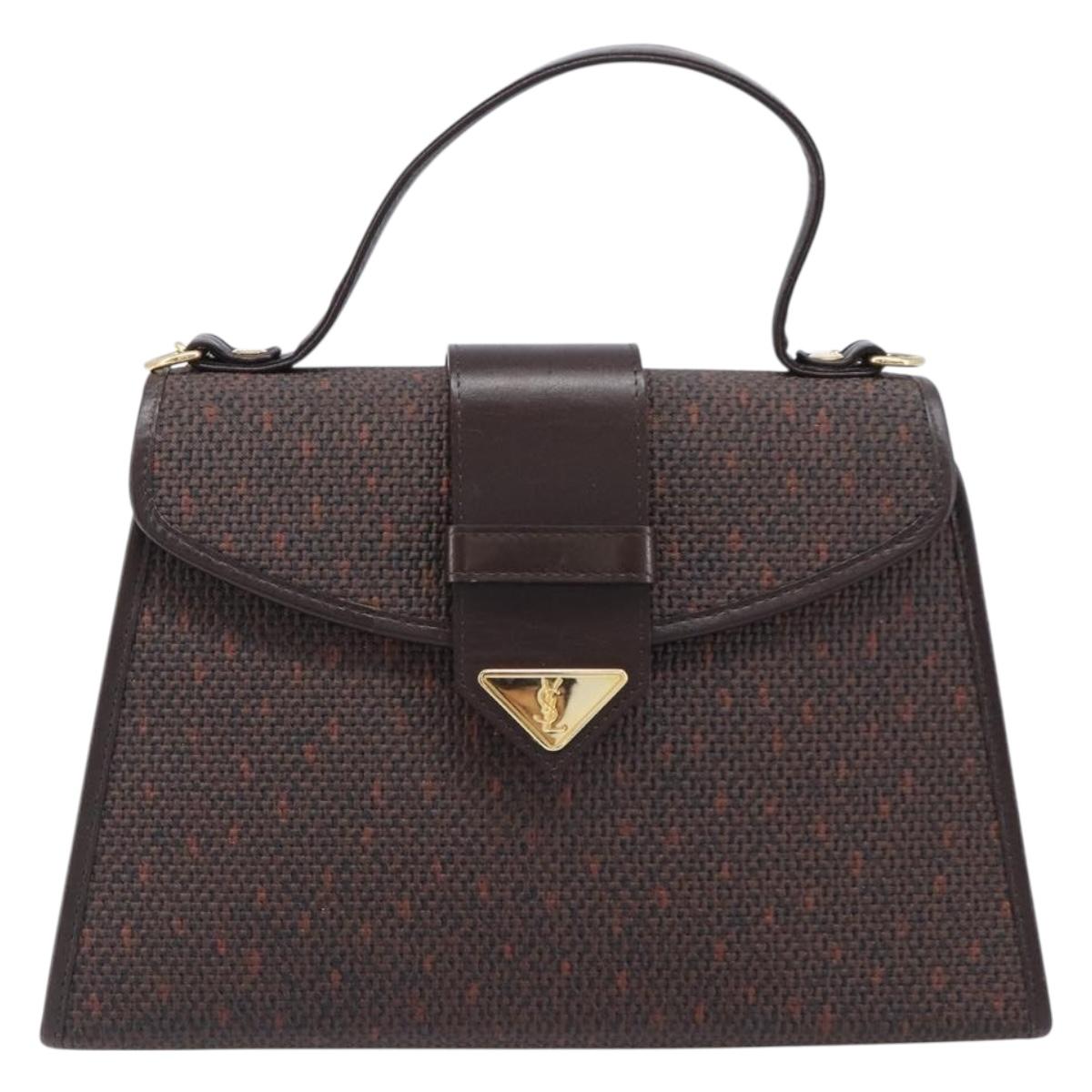 SAINT LAURENT Hand Bag PVC Canvas 2way Brown Gold Auth BA15808A
